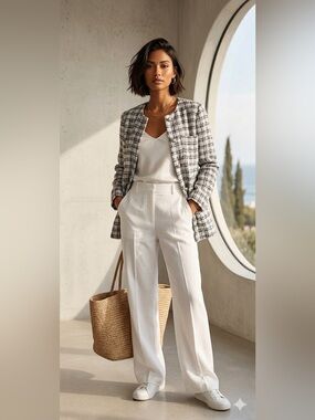 H&M White/Black Plaid
Boucle Jacket Size XL